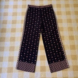 Zara Navy Printed Wide Leg Pants